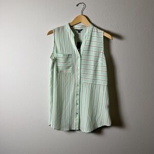 Unique Spectrum Shirt Womens Small Striped Sleeveless Button Front Blouse Top